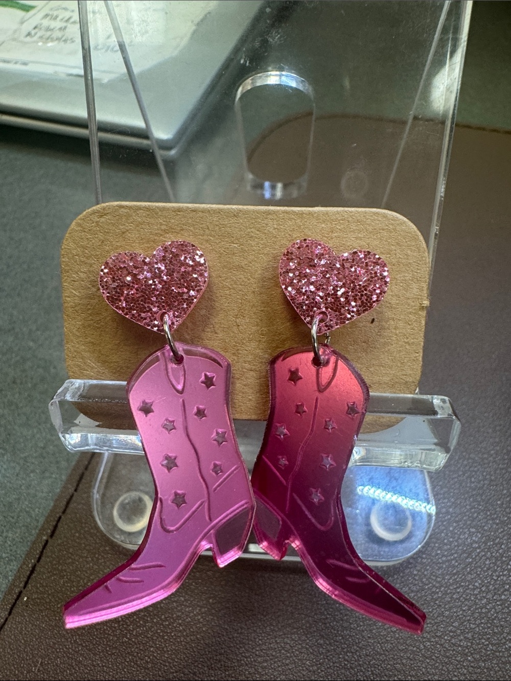 Pink Heart & Cowboy Boot Drop Earrings - Women Jewelry